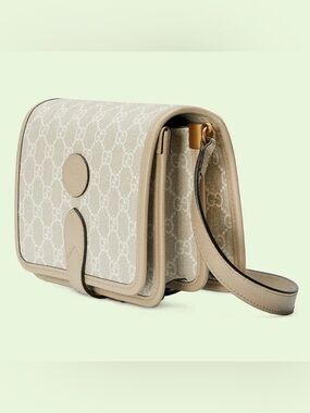 Gucci Beige GG Supreme Canvas Crossbody with Leather Trim